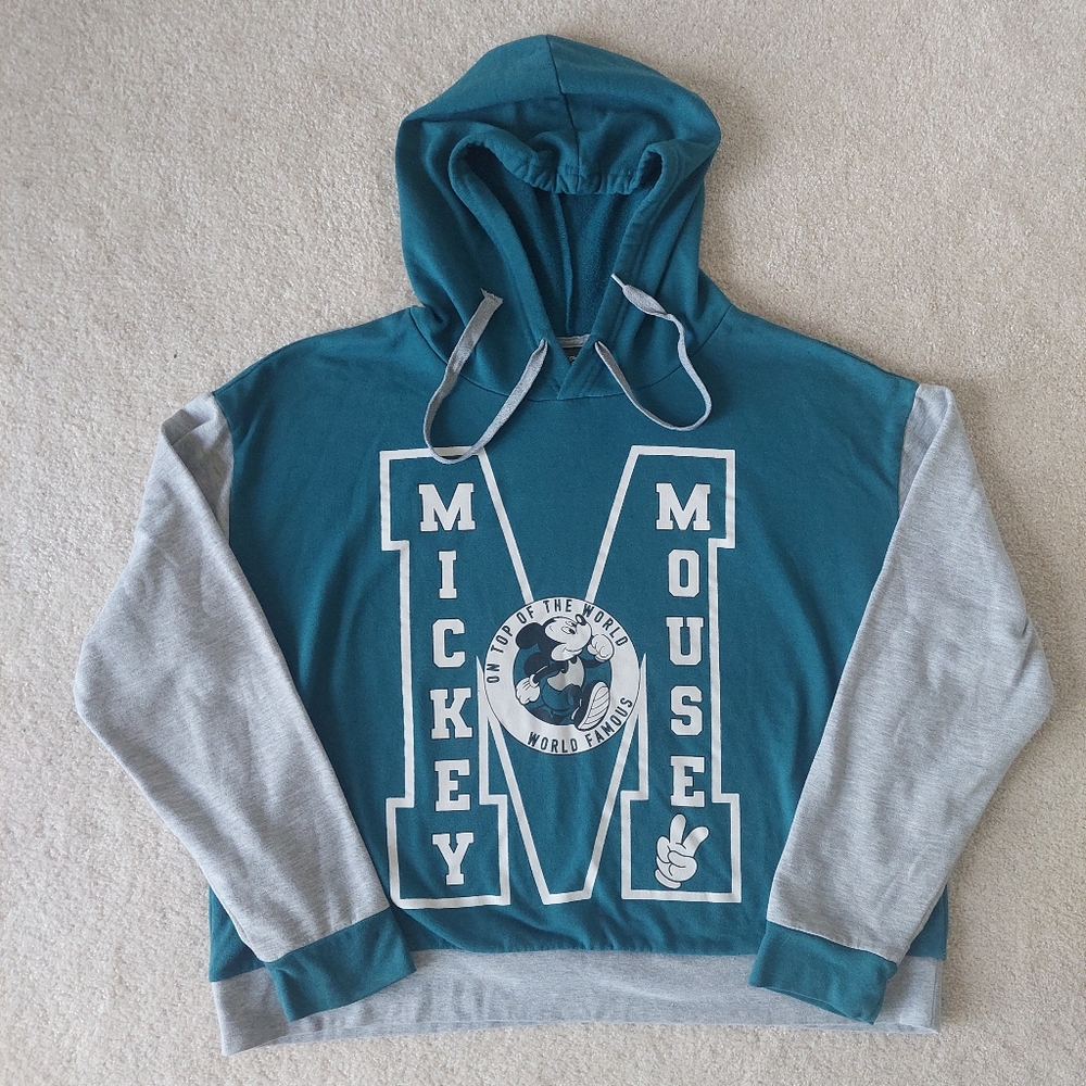 Disney Mickey Mouse World Famous Hoodie, Women's 1X, Teal And Grey